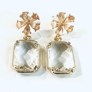 Gold Flower Crystal Drop Earrings